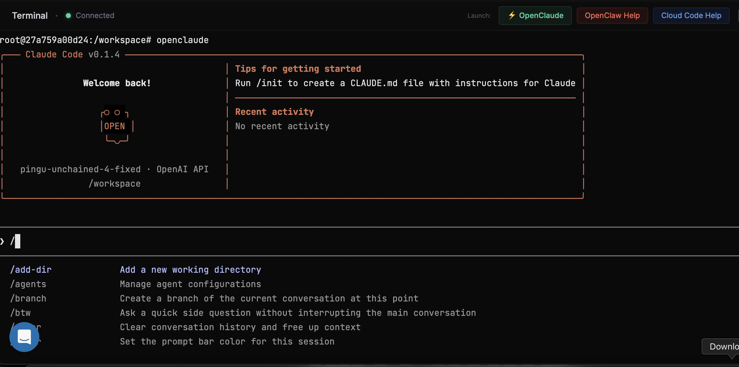 OpenClaude running Claude Code with Kairos Mode — unlimited AI coding agent in the cloud